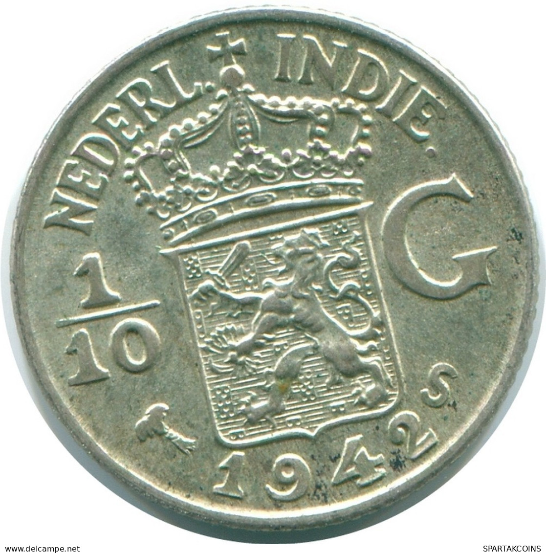 1/10 GULDEN 1942 NETHERLANDS EAST INDIES SILVER Colonial Coin #NL13859.3.U.A - Dutch East Indies