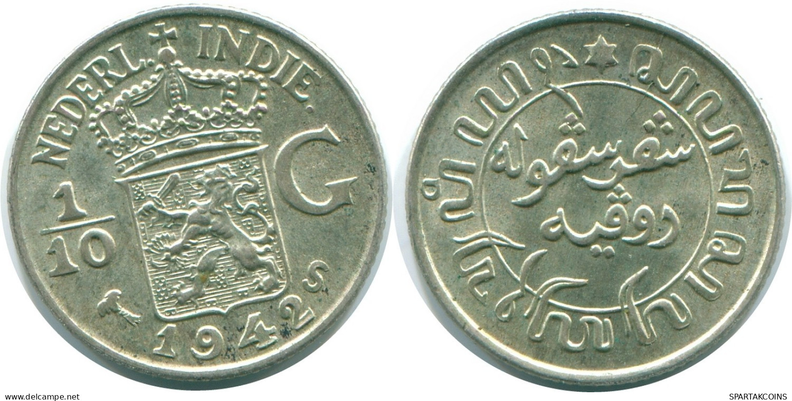1/10 GULDEN 1942 NETHERLANDS EAST INDIES SILVER Colonial Coin #NL13859.3.U.A - Nederlands-Indië