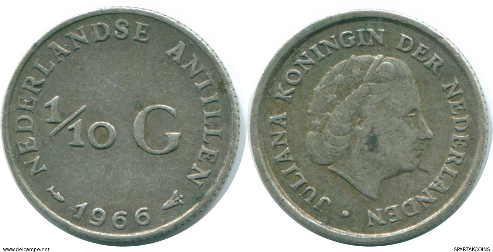 1/10 GULDEN 1966 NIEDERLÄNDISCHE ANTILLEN SILBER Koloniale Münze #NL12890.3.D.A - Niederländische Antillen