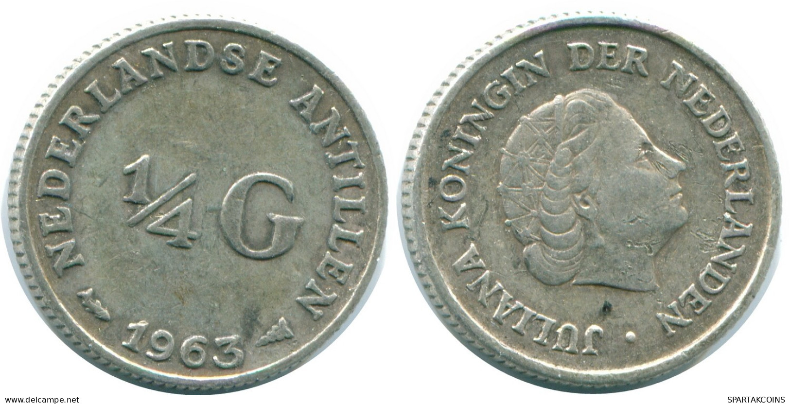 1/4 GULDEN 1963 NIEDERLÄNDISCHE ANTILLEN SILBER Koloniale Münze #NL11197.4.D.A - Niederländische Antillen