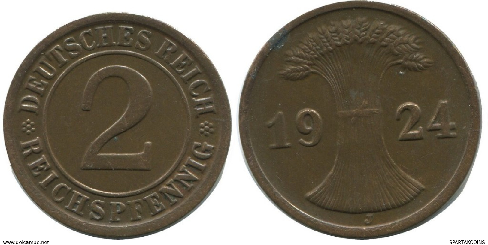 2 REICHSPFENNIG 1924 J ALLEMAGNE Pièce GERMANY #AD488.9.F.A - 2 Rentenpfennig & 2 Reichspfennig