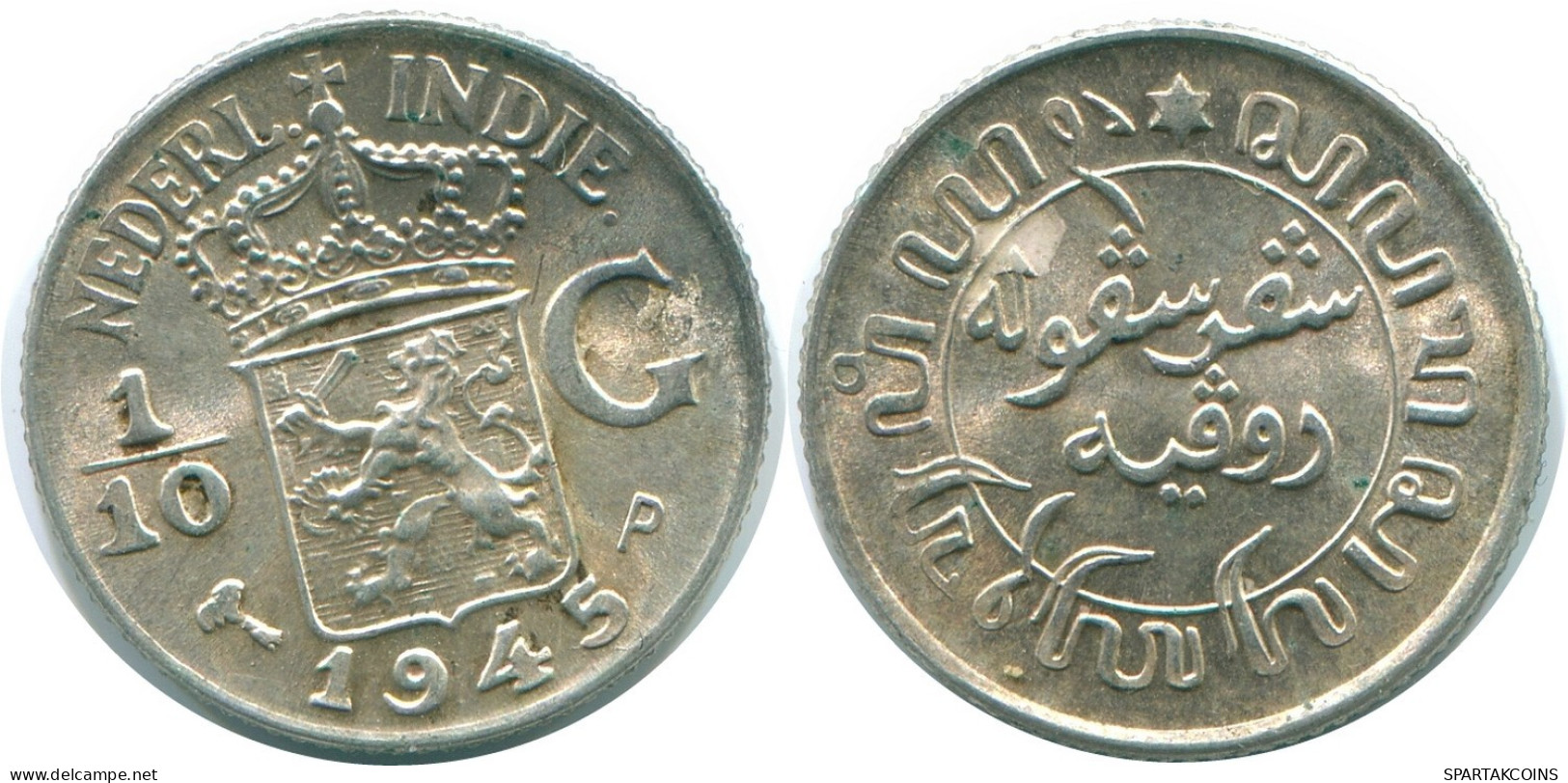 1/10 GULDEN 1945 P INDES ORIENTALES NÉERLANDAISES ARGENT Colonial Pièce #NL14025.3.F.A - Niederländisch-Indien