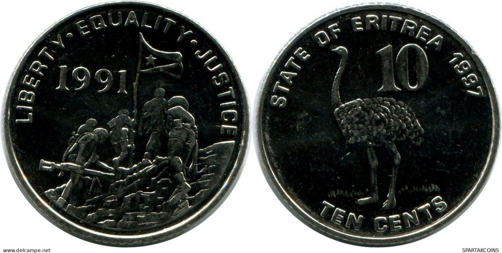 10 CENTS 1997 ERITREA UNC Bird Ostrich Coin #M10301.U.A - Erythrée