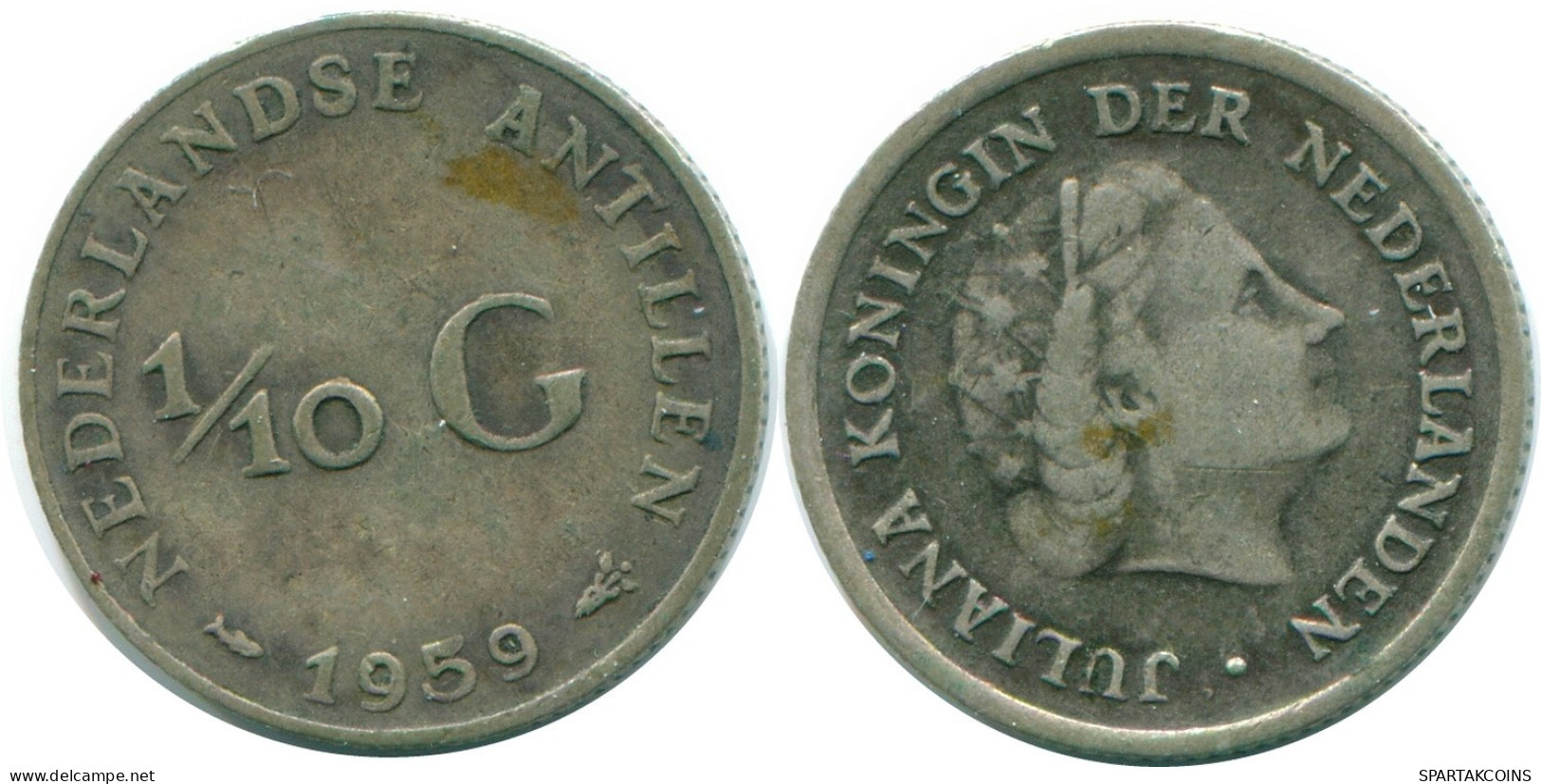 1/10 GULDEN 1959 NETHERLANDS ANTILLES SILVER Colonial Coin #NL12230.3.U.A - Netherlands Antilles