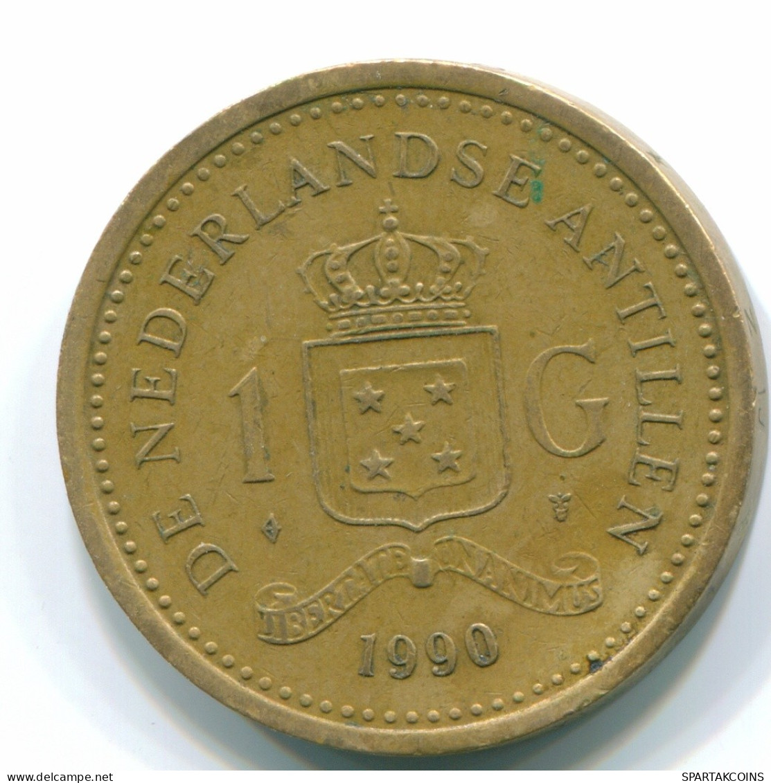 1 GULDEN 1990 NETHERLANDS ANTILLES Aureate Steel Colonial Coin #S12113.U.A - Niederländische Antillen