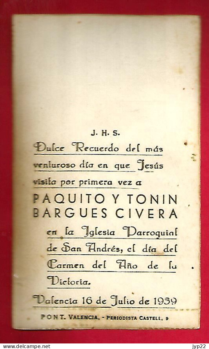 Image Pieuse Communion Paquito Y Tonin Bargues Civera église San Andrès 16-06-1939 Valencia Espagne - Images Religieuses