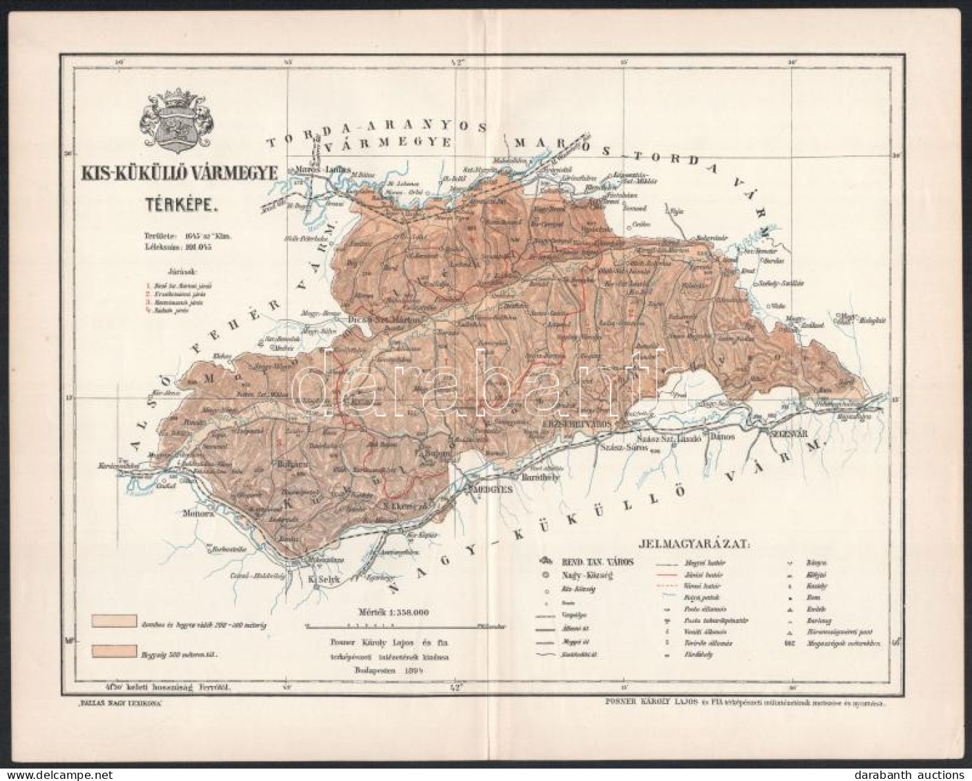 1894 Kis-Küküllő Vármegye Térképe, Tervezte: Gönczy Pál, 1 : 358.000, Bp., Posner Károly Lajos és Fia, A Pallas Nagy Lex - Other & Unclassified