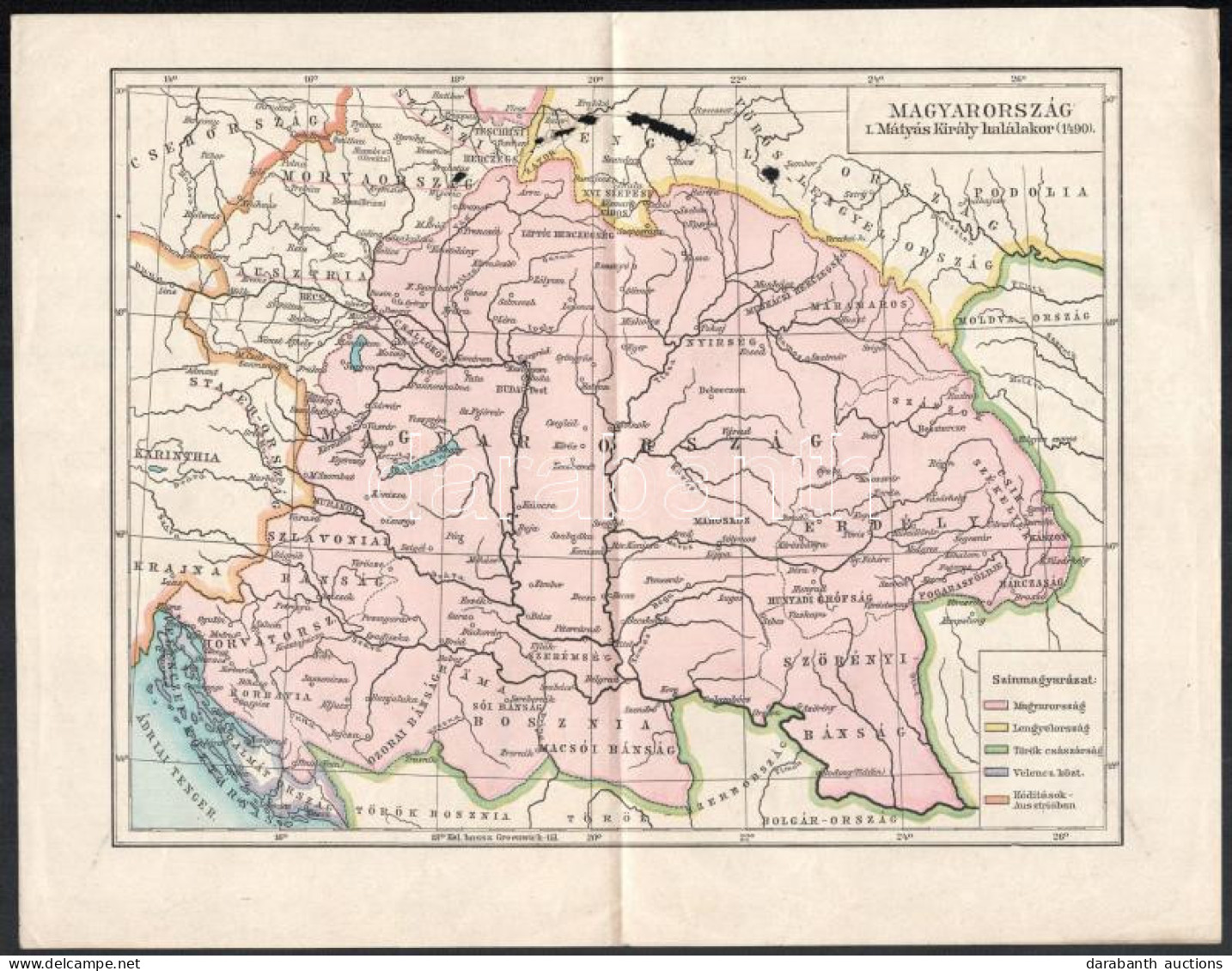 Magyarország I. Mátyás Király Halálakor (1490), Térkép, Kisebb Sérülésekkel, 22x28,5 Cm - Altri & Non Classificati