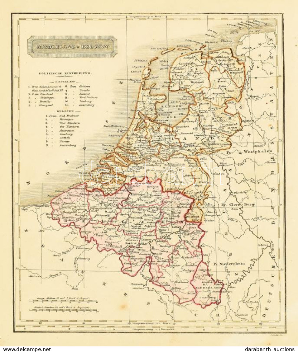 Hollandia és Belgium Térképe, "Niederland U[nd] Belgien", C.Stein Sc., 25x20 Cm - Sonstige & Ohne Zuordnung