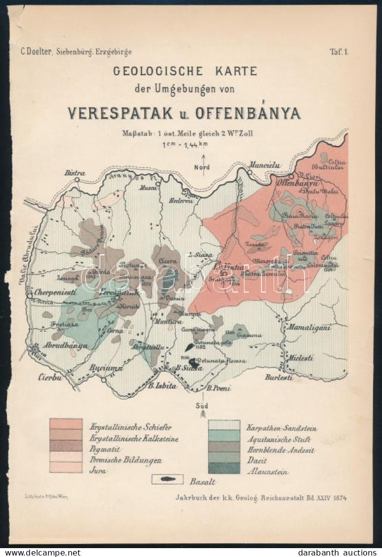 1874 Geologische Karte Der Umgebungen Von Verespatak U. Offenbánya. Jahrbuch Der K. K. Geologische Reichsanstalt Bd. XXI - Sonstige & Ohne Zuordnung