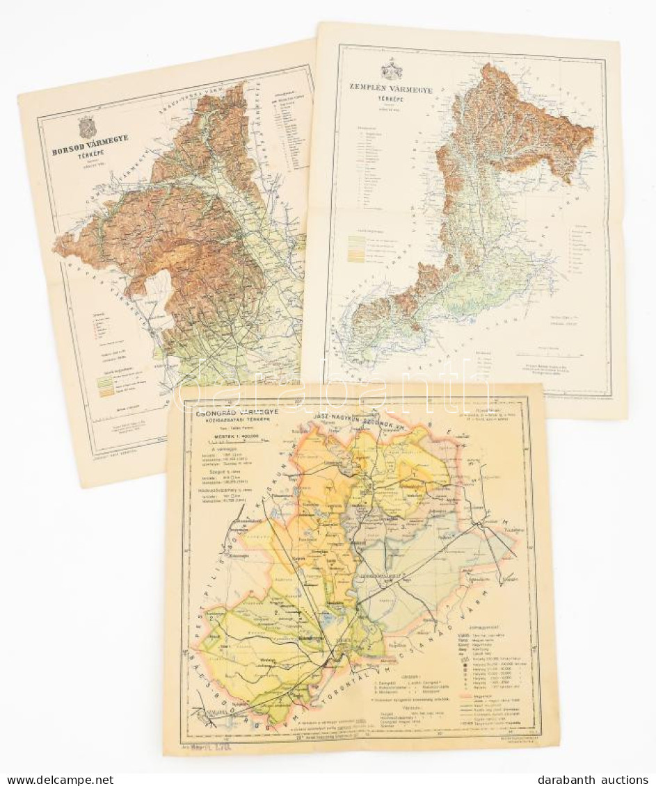 3 Db Vármegyetérkép: Csongrád Vármegye Közigazgatási Térképe, Terv.: Tallián Ferenc, Kis Lapszéli Szakadásokkal, 25x27 C - Altri & Non Classificati