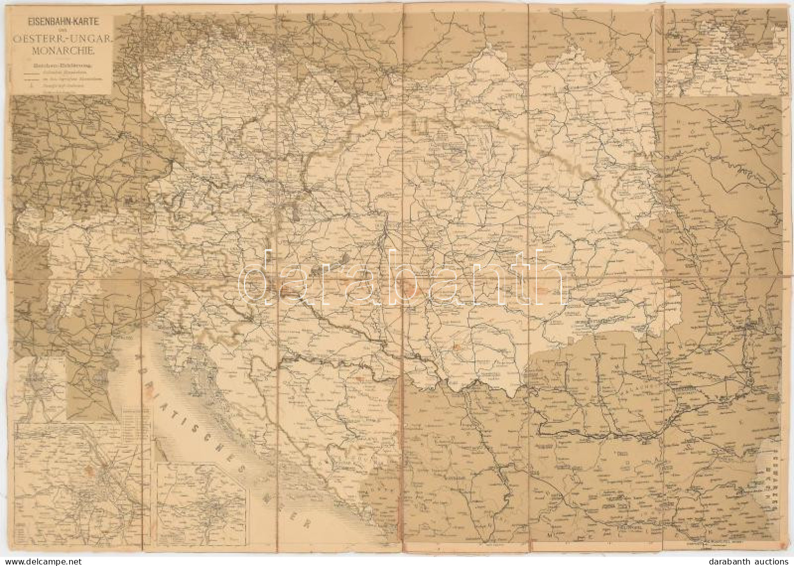 Cca 1870-1890 Eisenbahn-Karte Der Oesterr.-Ungar. Monarchie / Az Osztrák-Magyar Monarchia Vasúti Térképe, Vászonra Kasír - Sonstige & Ohne Zuordnung
