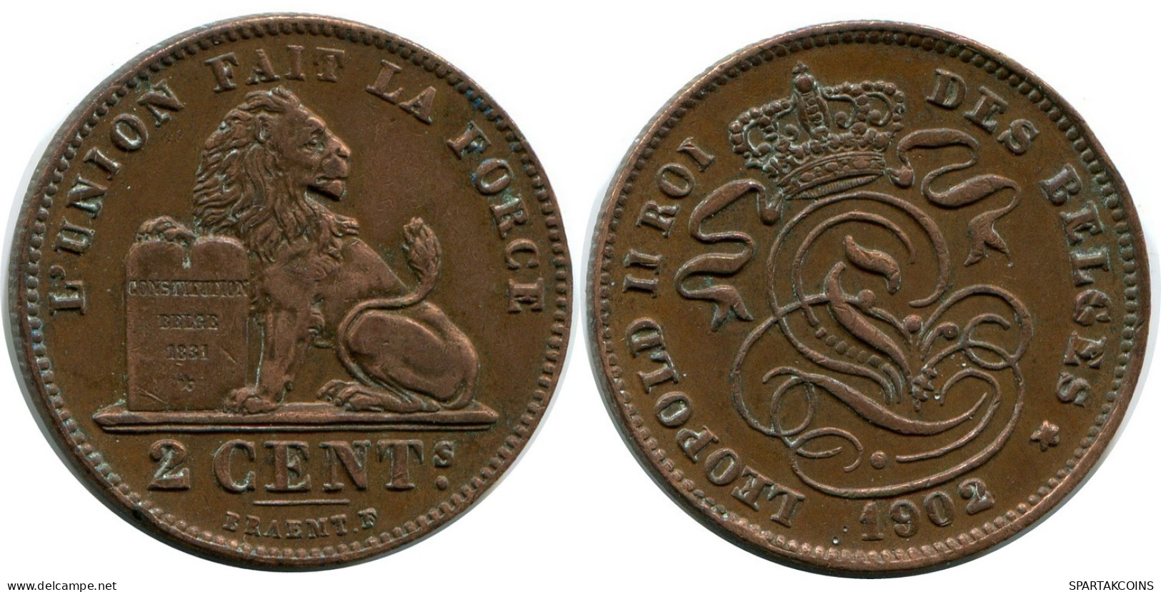 2 CENTIMES 1902 Französisch Text BELGIEN BELGIUM Münze #BA431.D.A - 2 Centimes