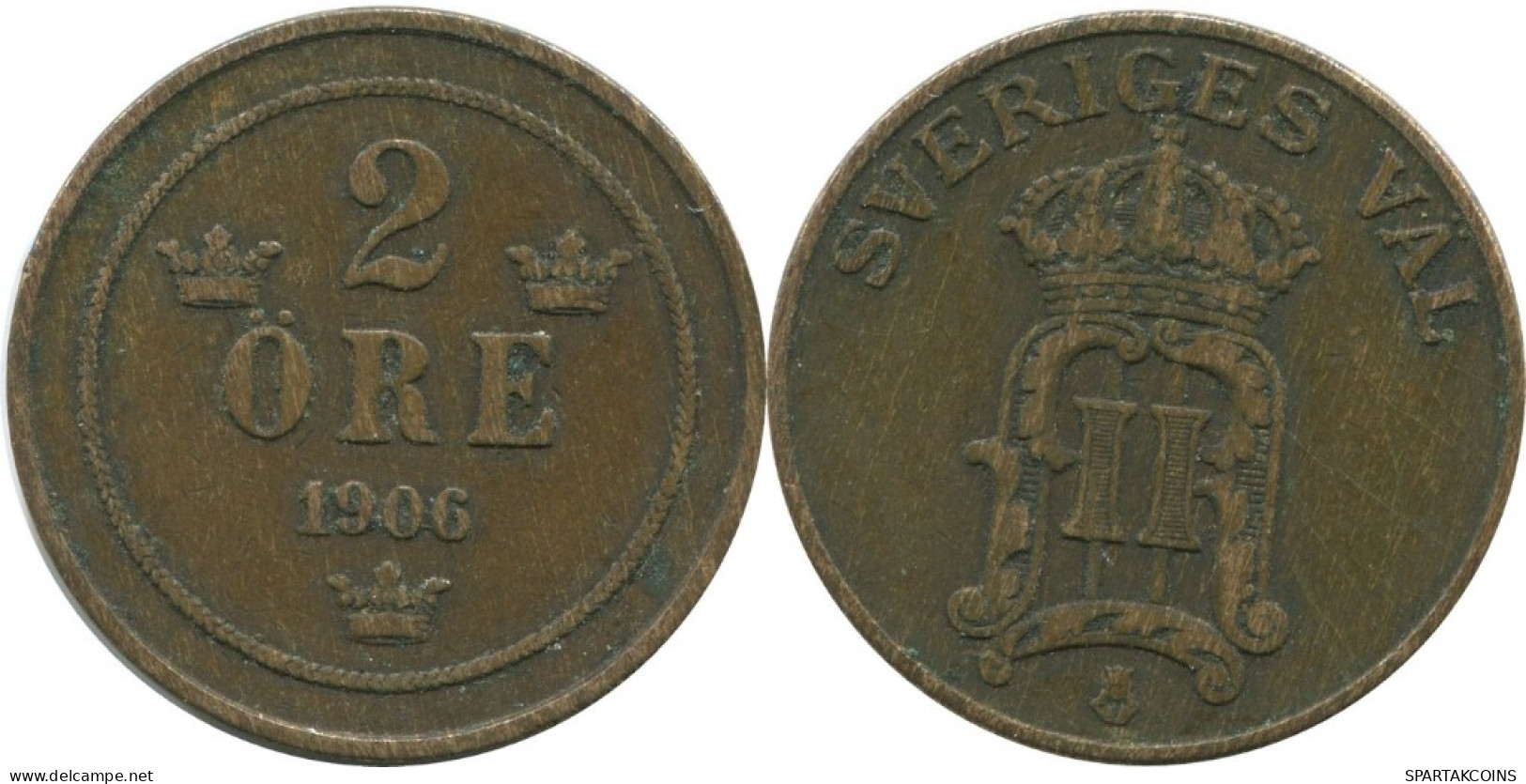2 ORE 1906 SCHWEDEN SWEDEN Münze #AD017.2.D.A - Sweden