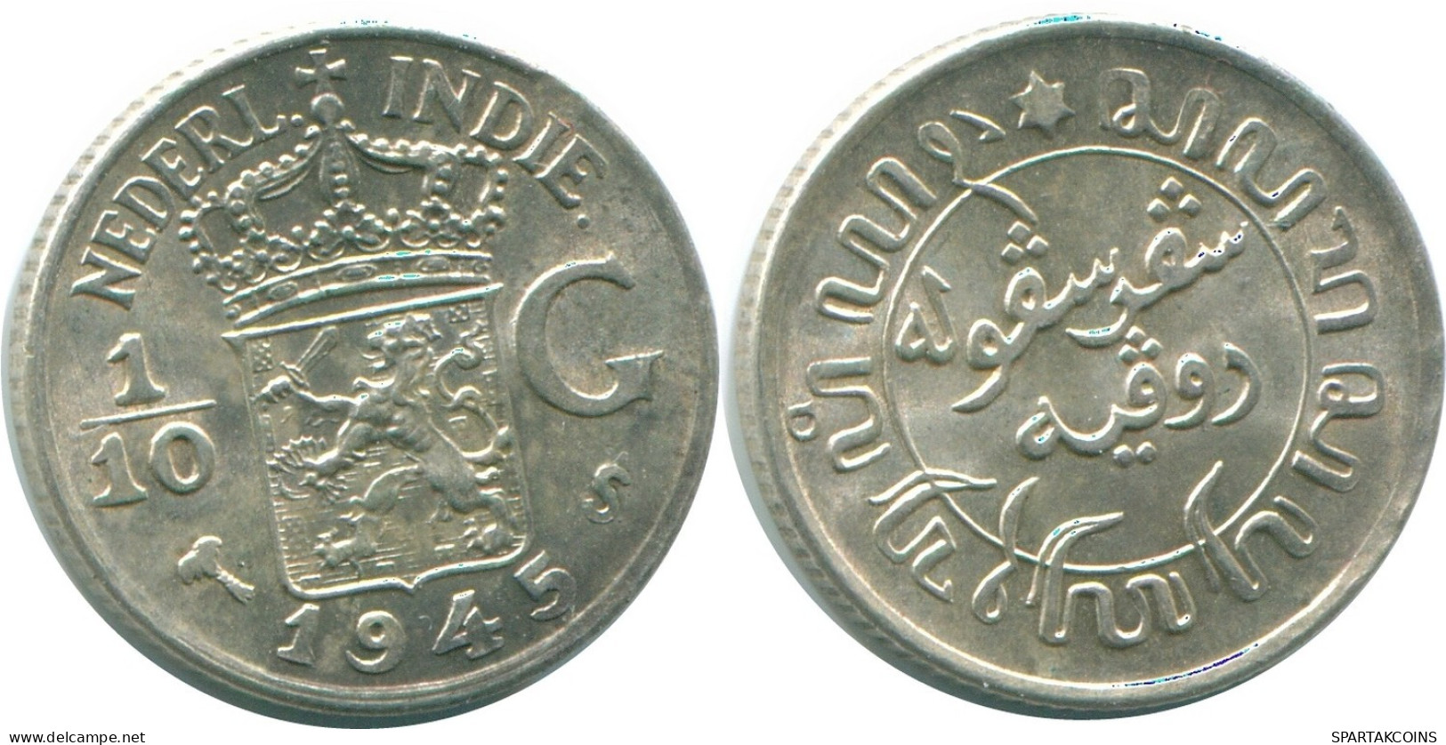 1/10 GULDEN 1945 S NIEDERLANDE OSTINDIEN SILBER Koloniale Münze #NL14065.3.D.A - Niederländisch-Indien