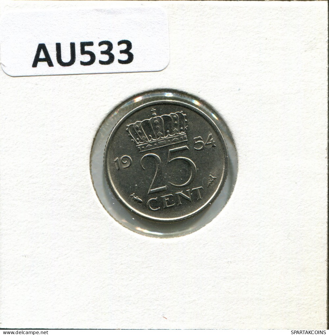 25 CENTS 1954 NIEDERLANDE NETHERLANDS Münze #AU533.D.A - 1948-1980: Juliana