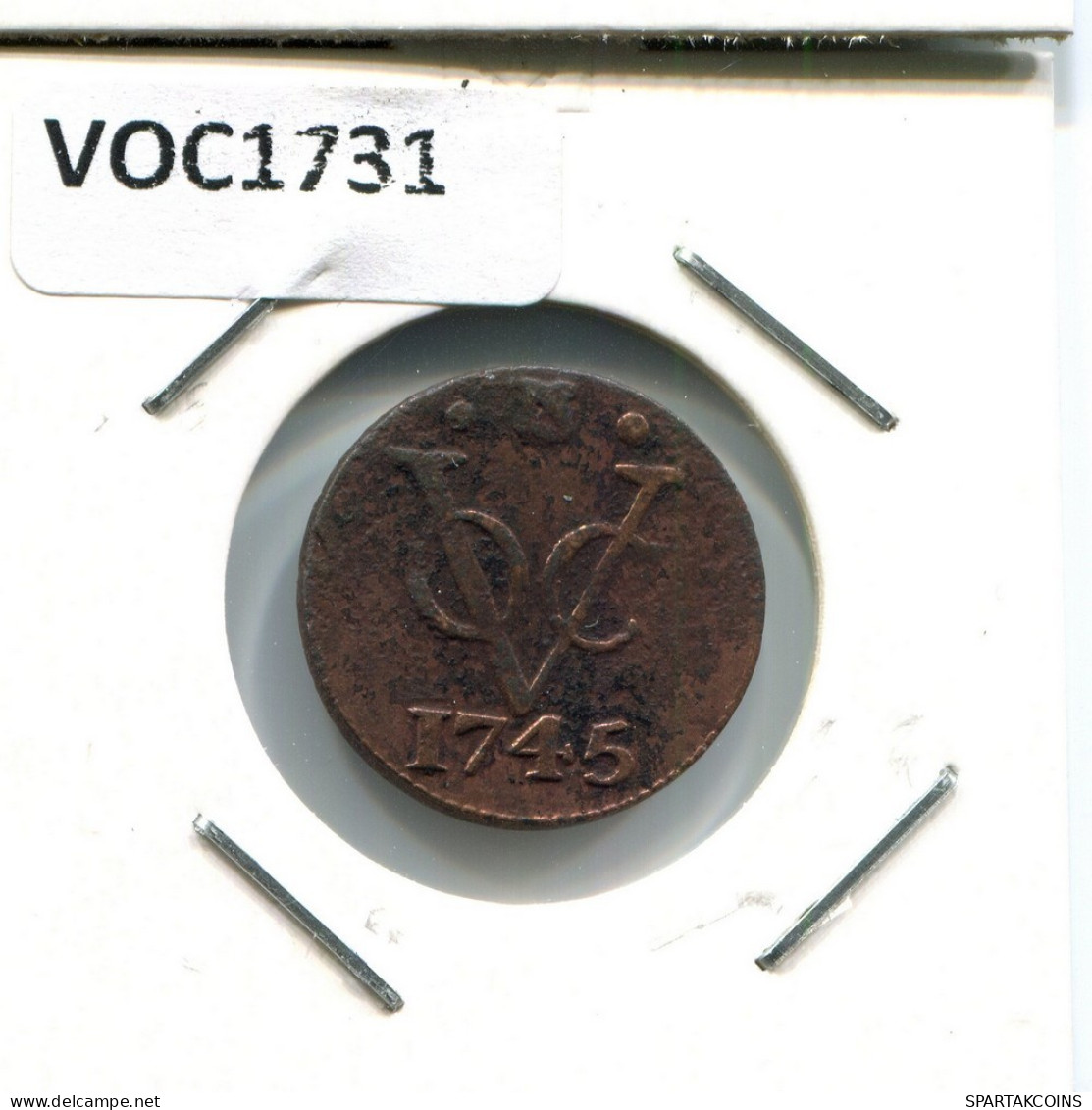 1745 UTRECHT VOC DUIT NIEDERLANDE OSTINDIEN NY COLONIAL PENNY #VOC1731.10.D.A - Dutch East Indies
