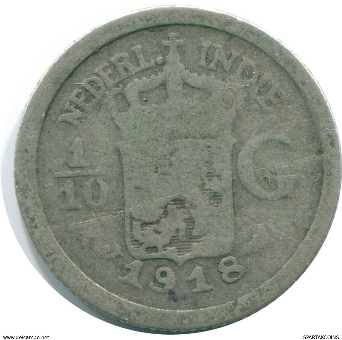 1/10 GULDEN 1918 NETHERLANDS EAST INDIES SILVER Colonial Coin #NL13335.3.U.A - Niederländisch-Indien