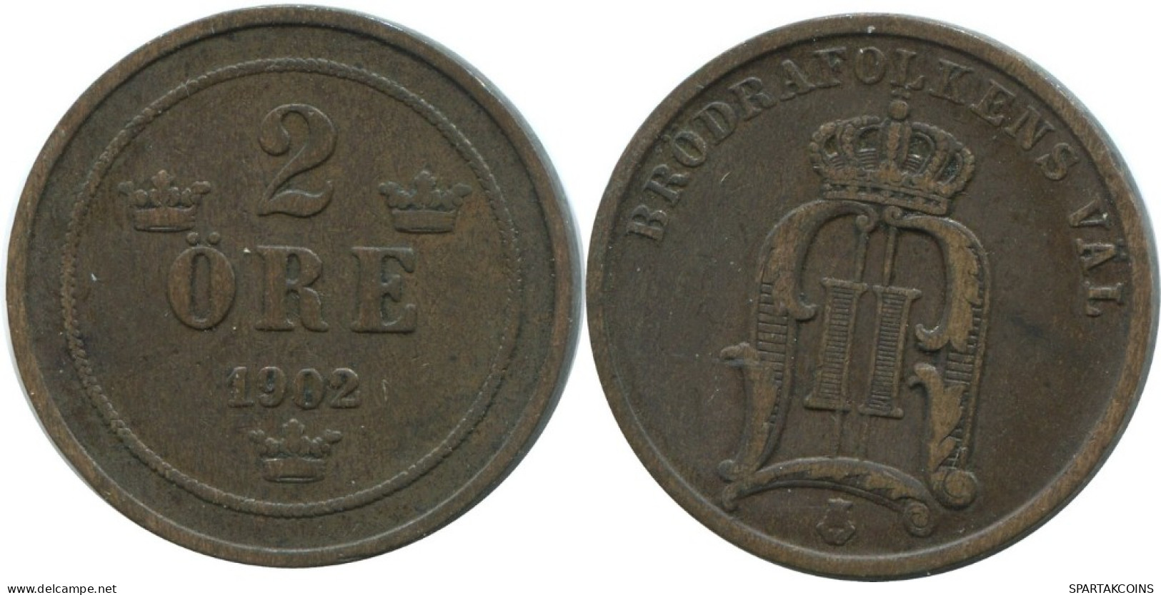 2 ORE 1902 SWEDEN Coin #AD013.2.U.A - Suède