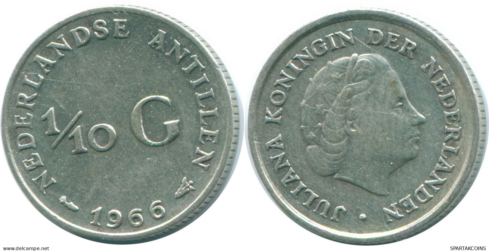 1/10 GULDEN 1966 ANTILLES NÉERLANDAISES ARGENT Colonial Pièce #NL12786.3.F.A - Antilles Néerlandaises