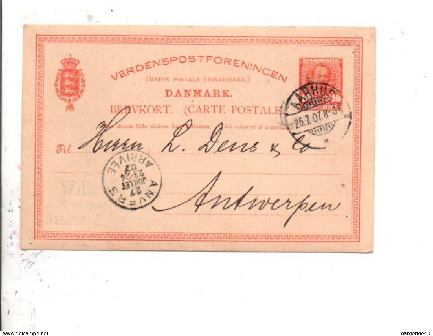 ENTIER DE AARHUS POUR LA BELGIQUE1907 - Covers & Documents