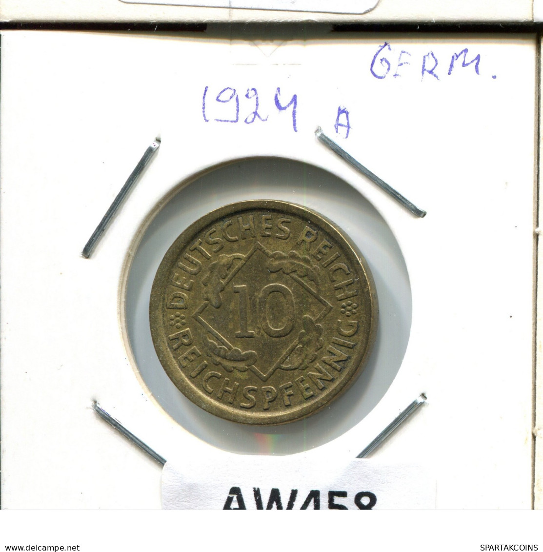 10 REISCHPFENNIG 1924 A GERMANY Coin #AW458.U.A - 10 Rentenpfennig & 10 Reichspfennig