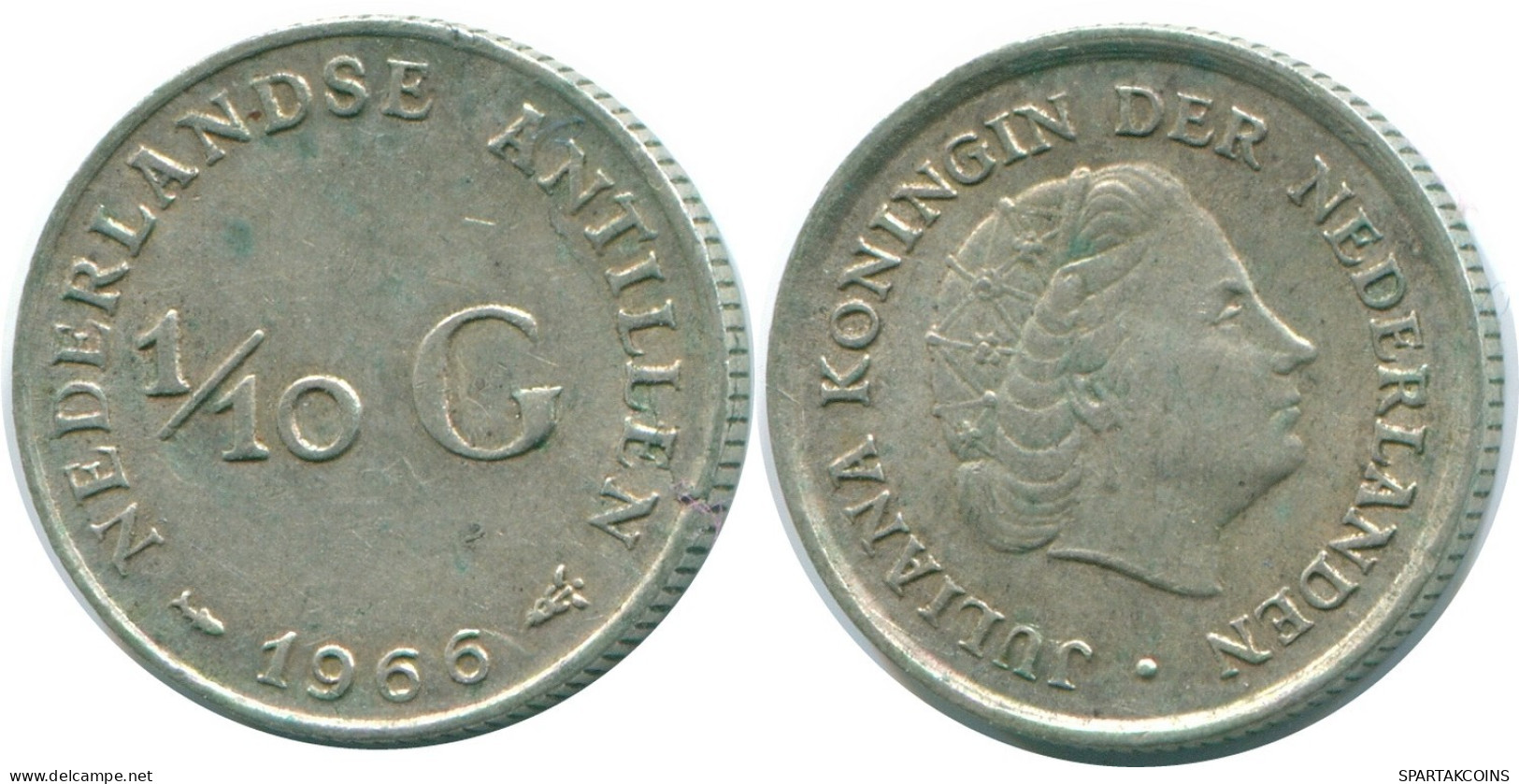 1/10 GULDEN 1966 ANTILLES NÉERLANDAISES ARGENT Colonial Pièce #NL12778.3.F.A - Netherlands Antilles