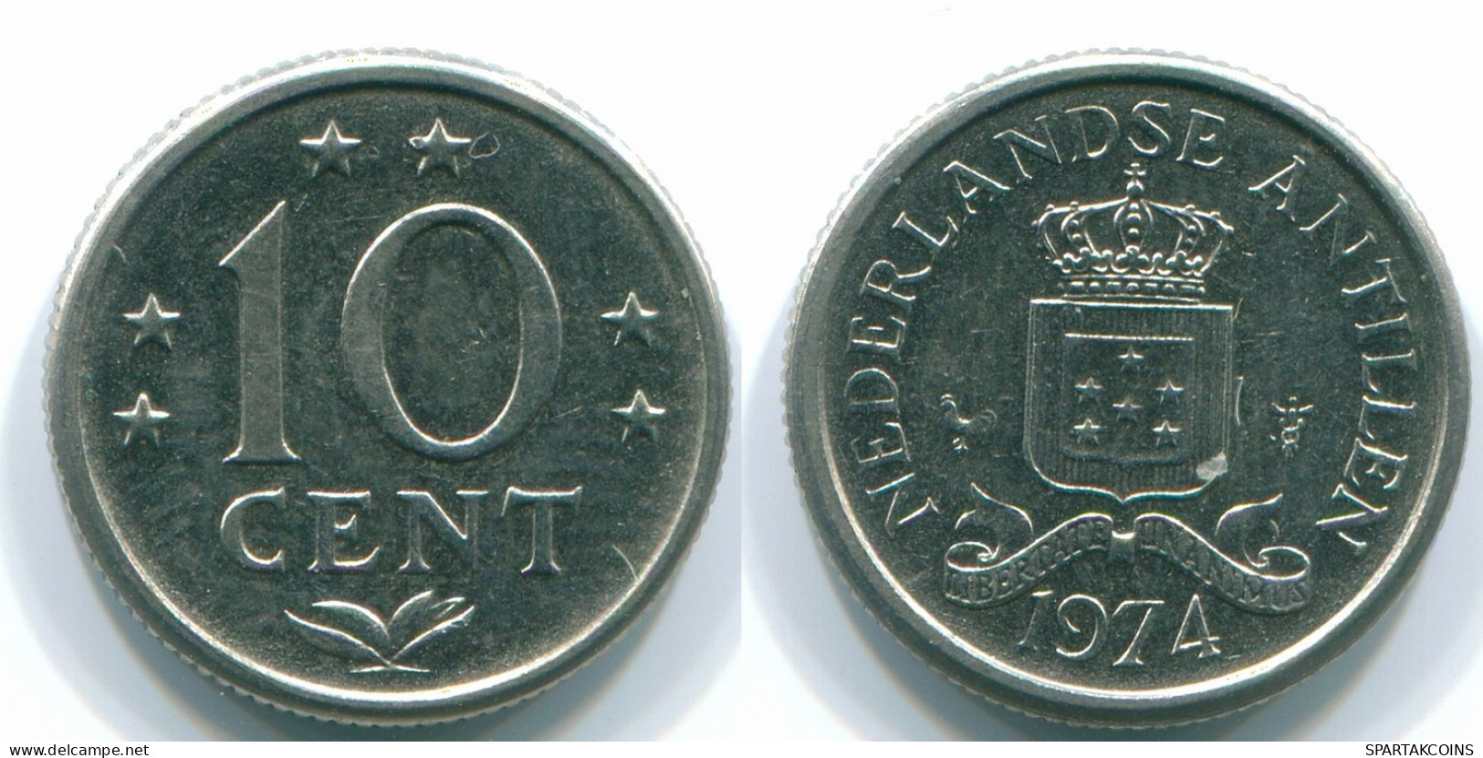 10 CENTS 1974 NIEDERLÄNDISCHE ANTILLEN Nickel Koloniale Münze #S13529.D.A - Niederländische Antillen