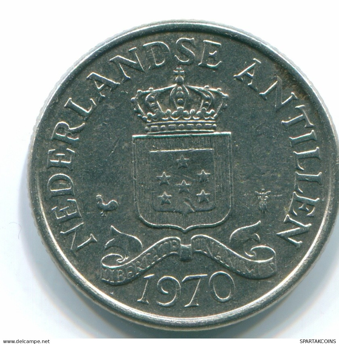 25 CENTS 1970 ANTILLAS NEERLANDESAS Nickel Colonial Moneda #S11444.E.A - Nederlandse Antillen