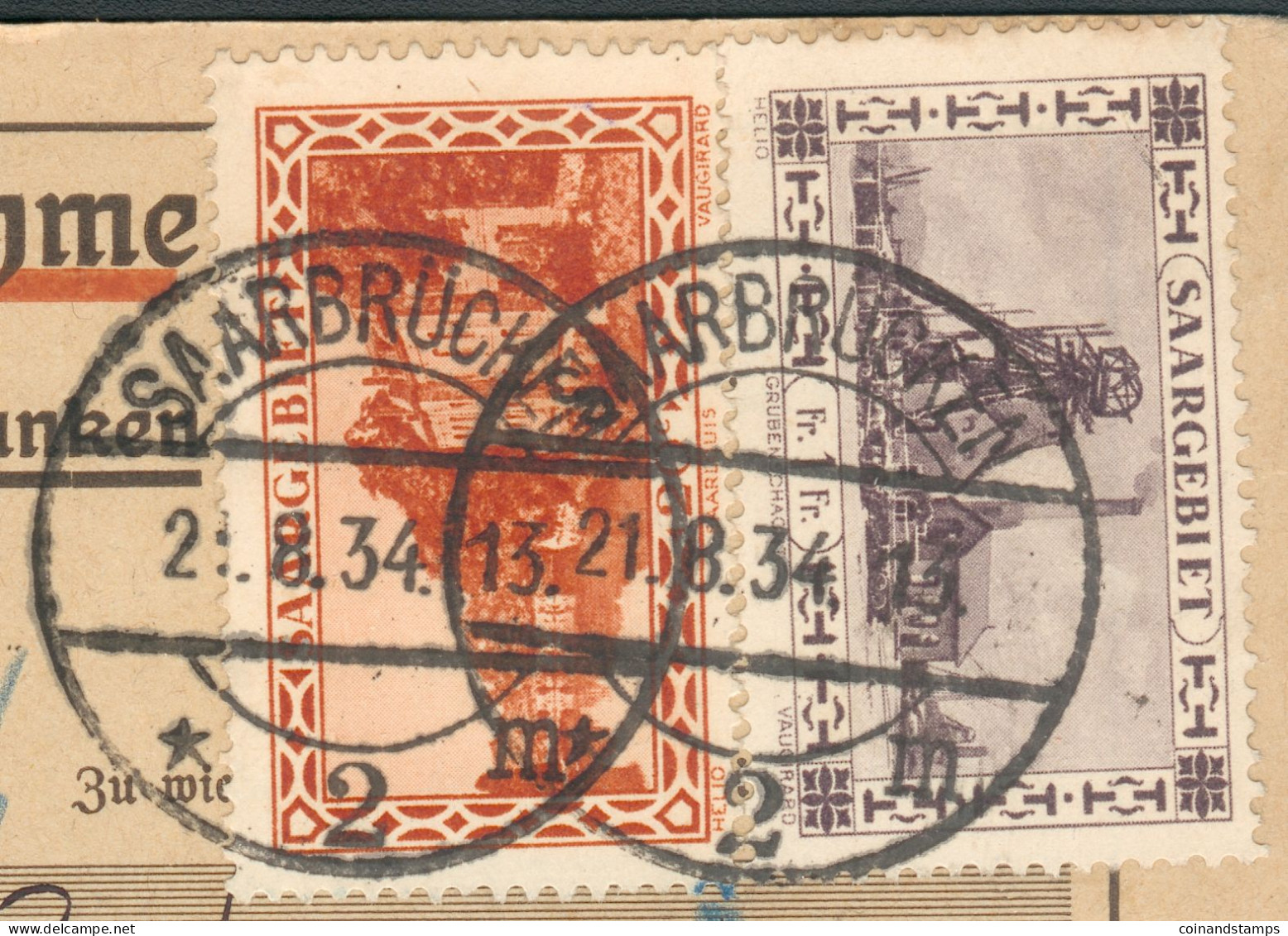Deutsche Abstimmungsgbiete Saargebiet Nachnahmepaketkarte über 622 Fr. 20 Ct. 1934 Nach Mettlach - Storia Postale