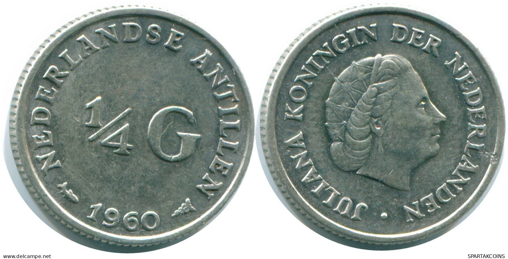 1/4 GULDEN 1960 NETHERLANDS ANTILLES SILVER Colonial Coin #NL11027.4.U.A - Netherlands Antilles
