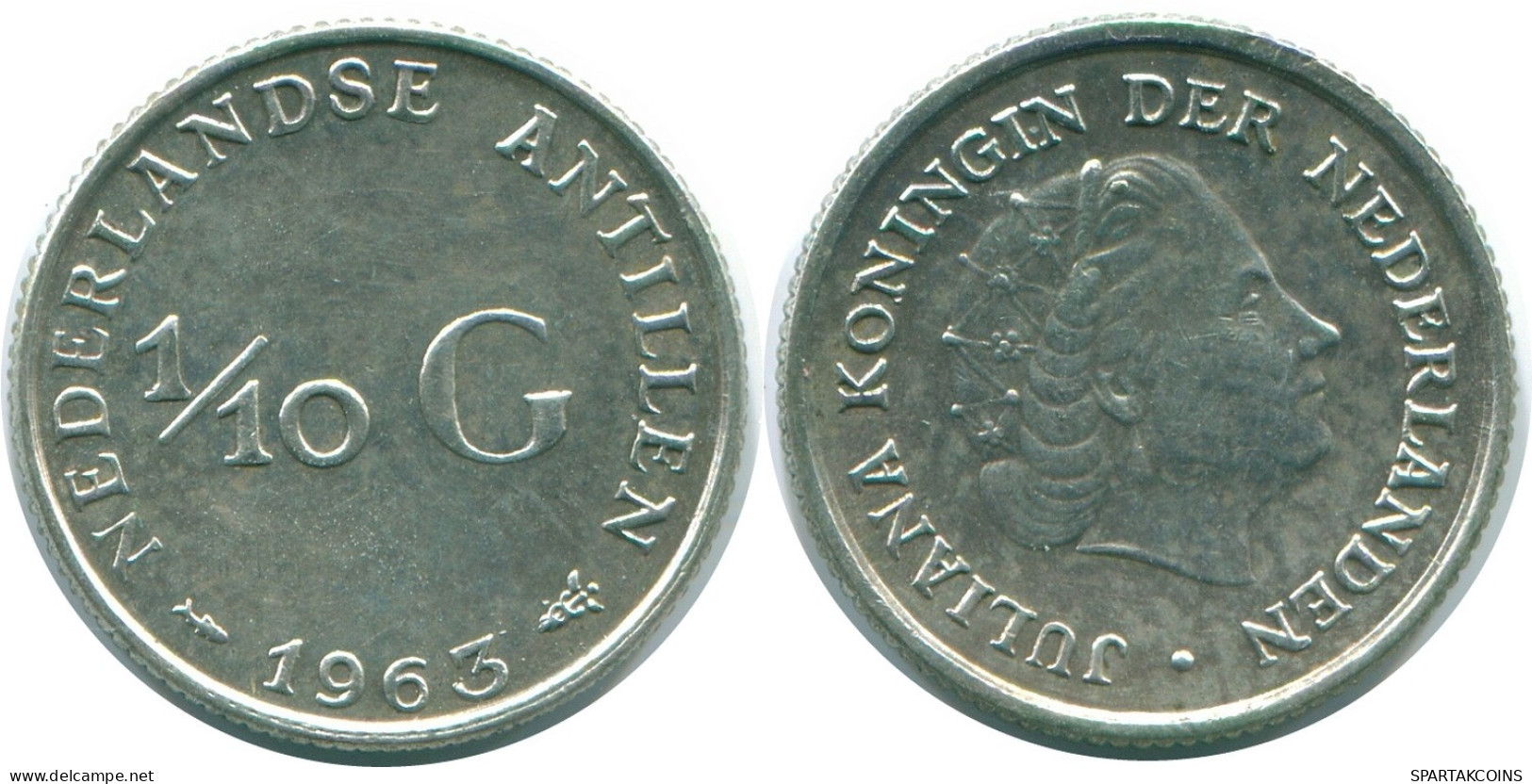 1/10 GULDEN 1966 ANTILLAS NEERLANDESAS PLATA Colonial Moneda #NL12824.3.E.A - Netherlands Antilles