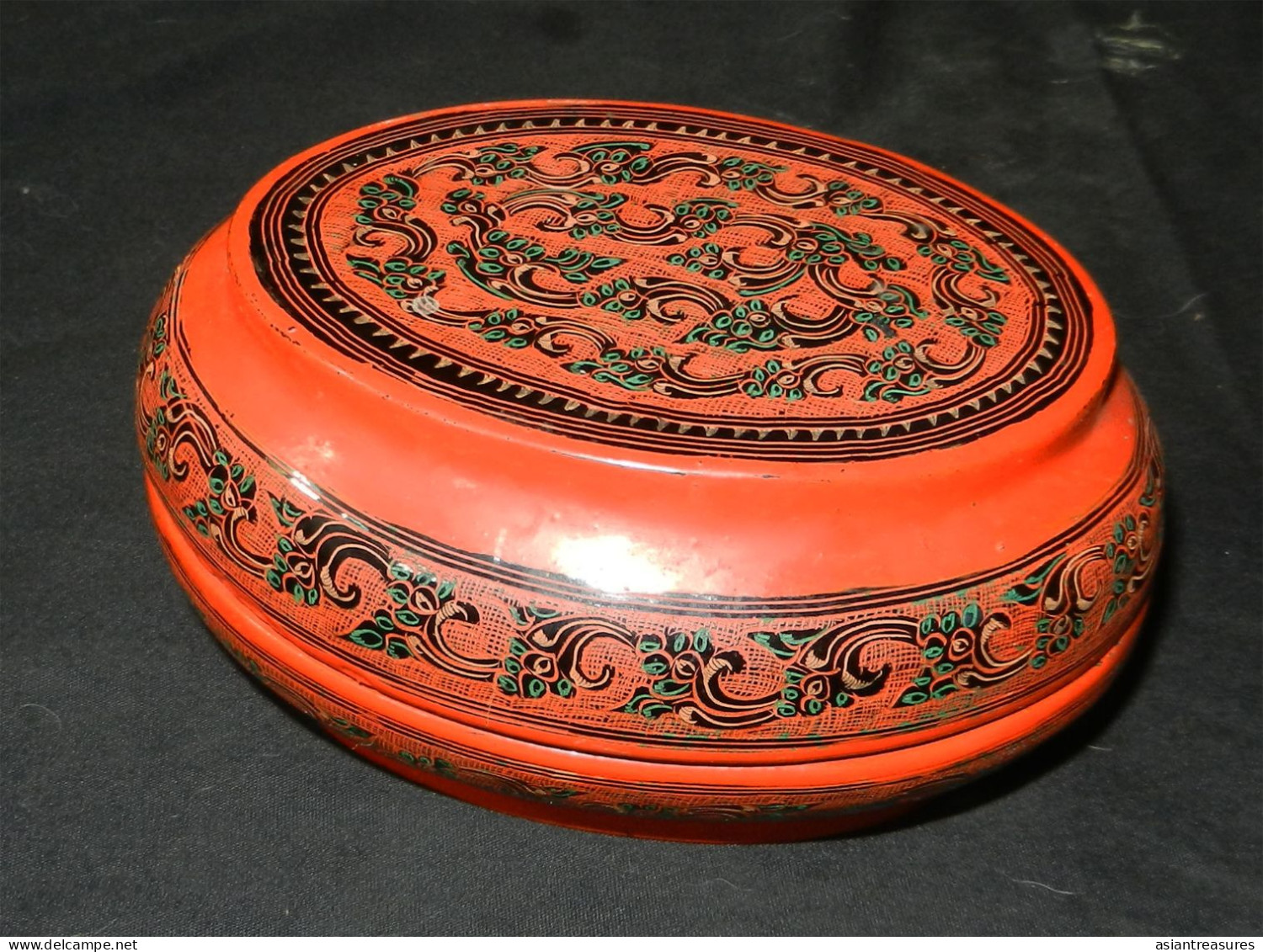 Newer Burma 2 Piece Soapbox Hand-painted, Hand Etched Covered Box Intricate Work Ca 1950-1970 - Arte Asiatica