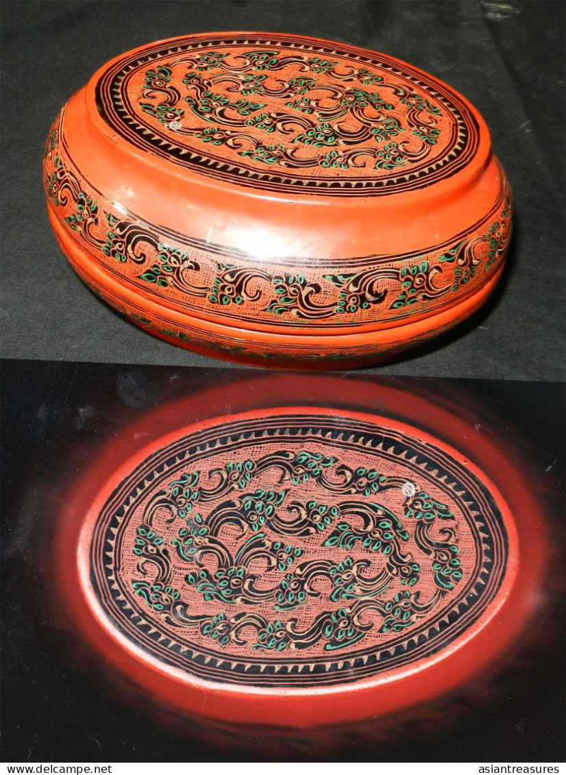 Newer Burma 2 Piece Soapbox Hand-painted, Hand Etched Covered Box Intricate Work Ca 1950-1970 - Art Asiatique