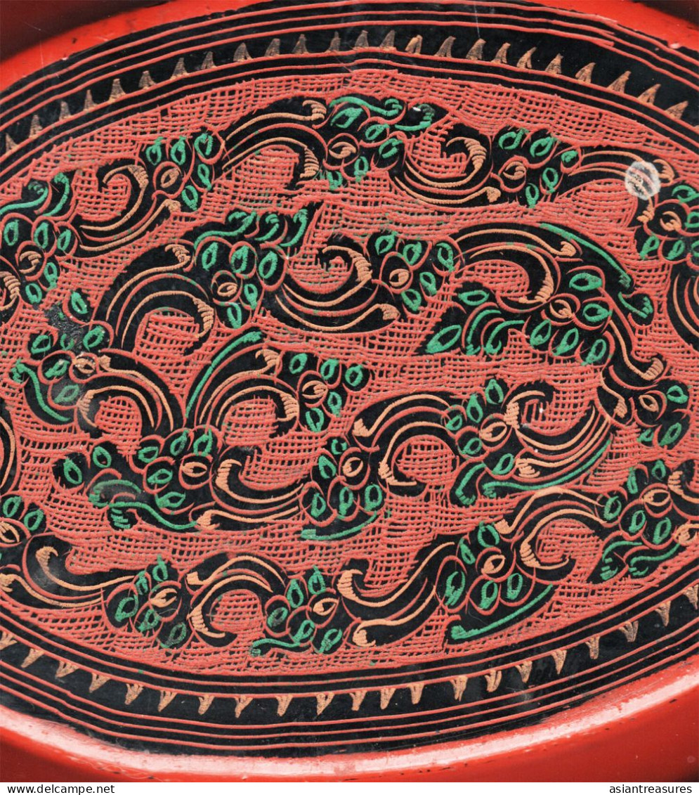 Newer Burma 2 Piece Soapbox Hand-painted, Hand Etched Covered Box Intricate Work Ca 1950-1970 - Art Asiatique