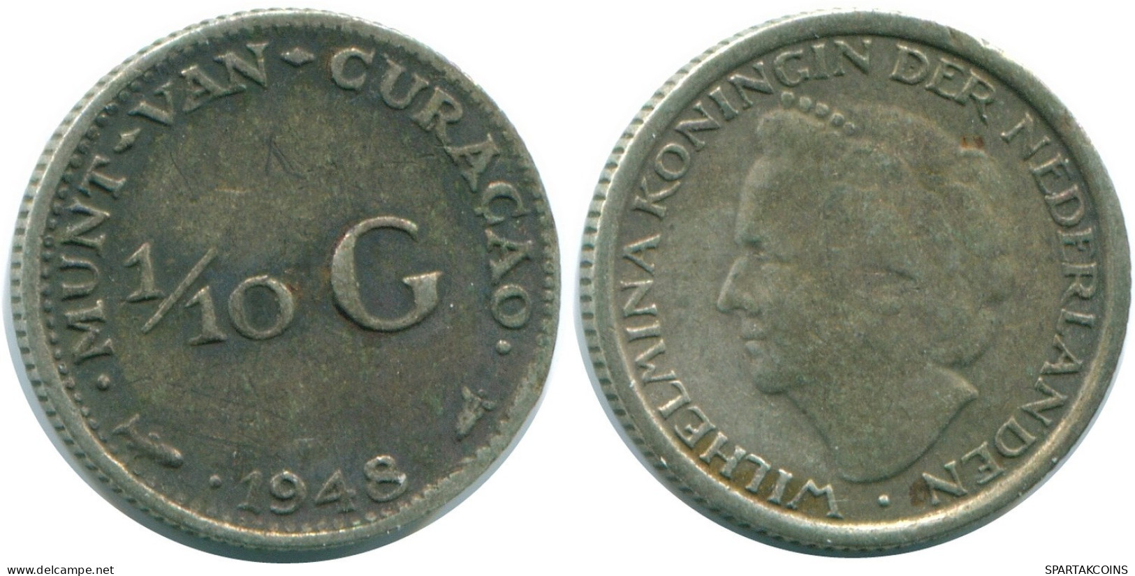 1/10 GULDEN 1948 CURACAO NÉERLANDAIS NETHERLANDS ARGENT Colonial Pièce #NL12033.3.F.A - Curaçao