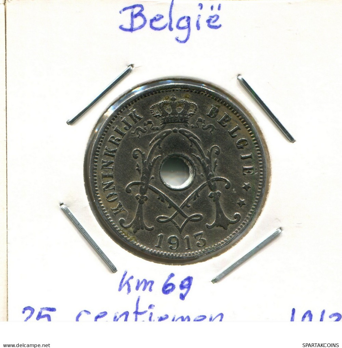 25 CENTIMES 1913 DUTCH Text BELGIUM Coin #BA304.U.A - 25 Cents