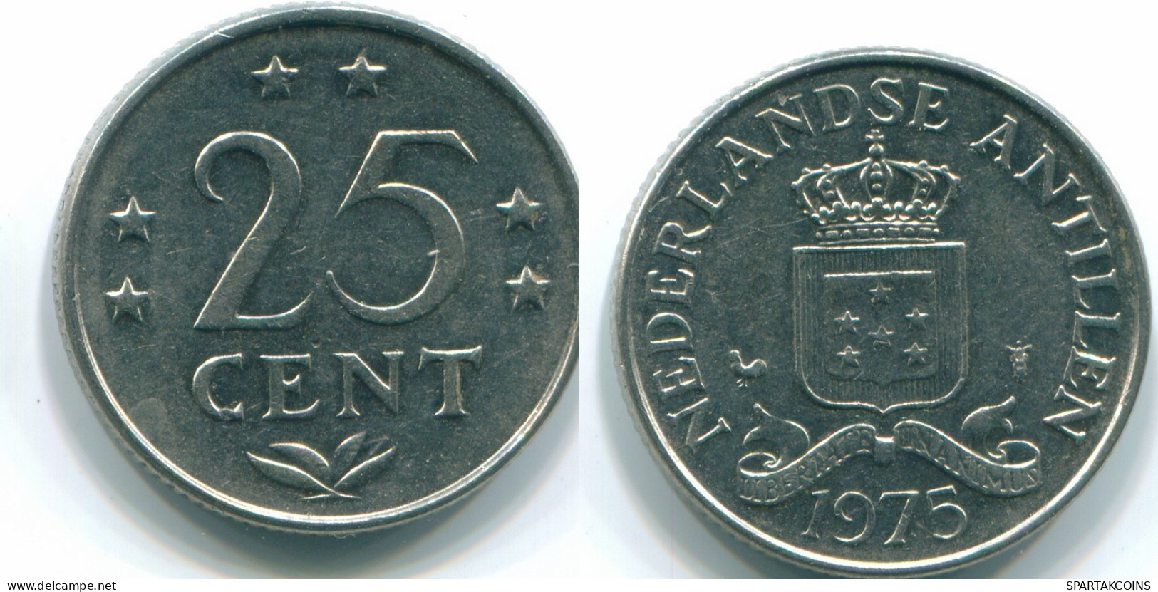 25 CENTS 1975 ANTILLES NÉERLANDAISES Nickel Colonial Pièce #S11637.F.A - Antillas Neerlandesas