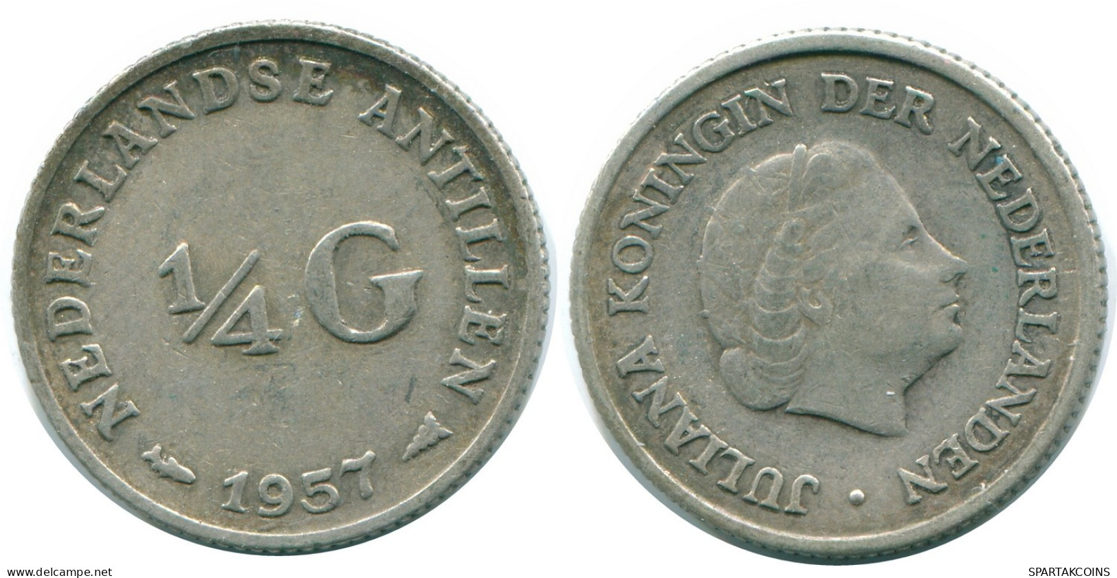 1/4 GULDEN 1957 ANTILLAS NEERLANDESAS PLATA Colonial Moneda #NL10991.4.E.A - Netherlands Antilles