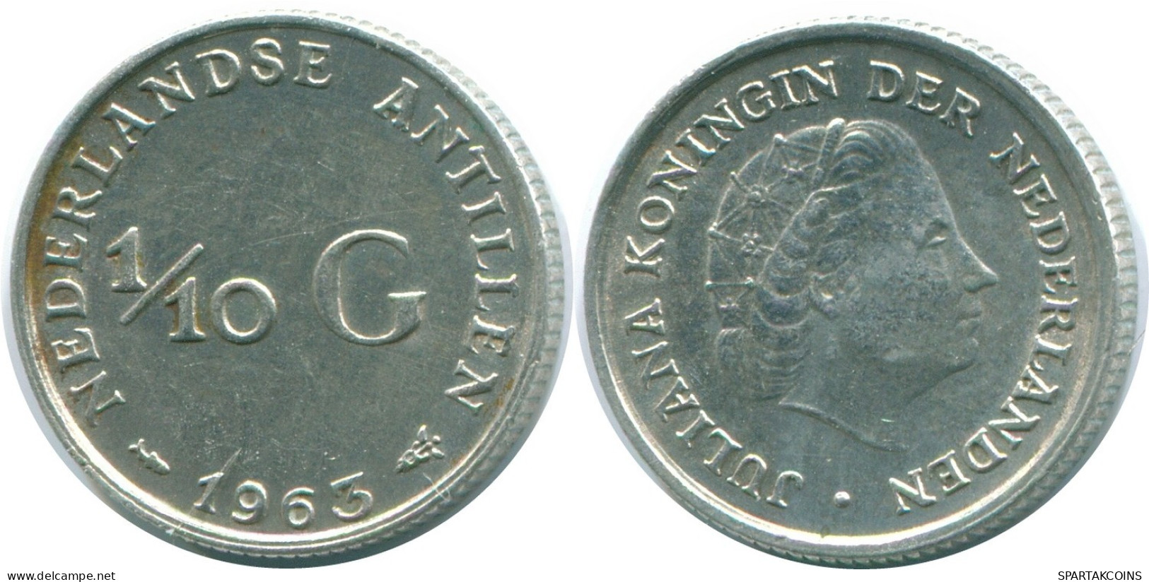 1/10 GULDEN 1963 ANTILLAS NEERLANDESAS PLATA Colonial Moneda #NL12522.3.E.A - Antilles Néerlandaises