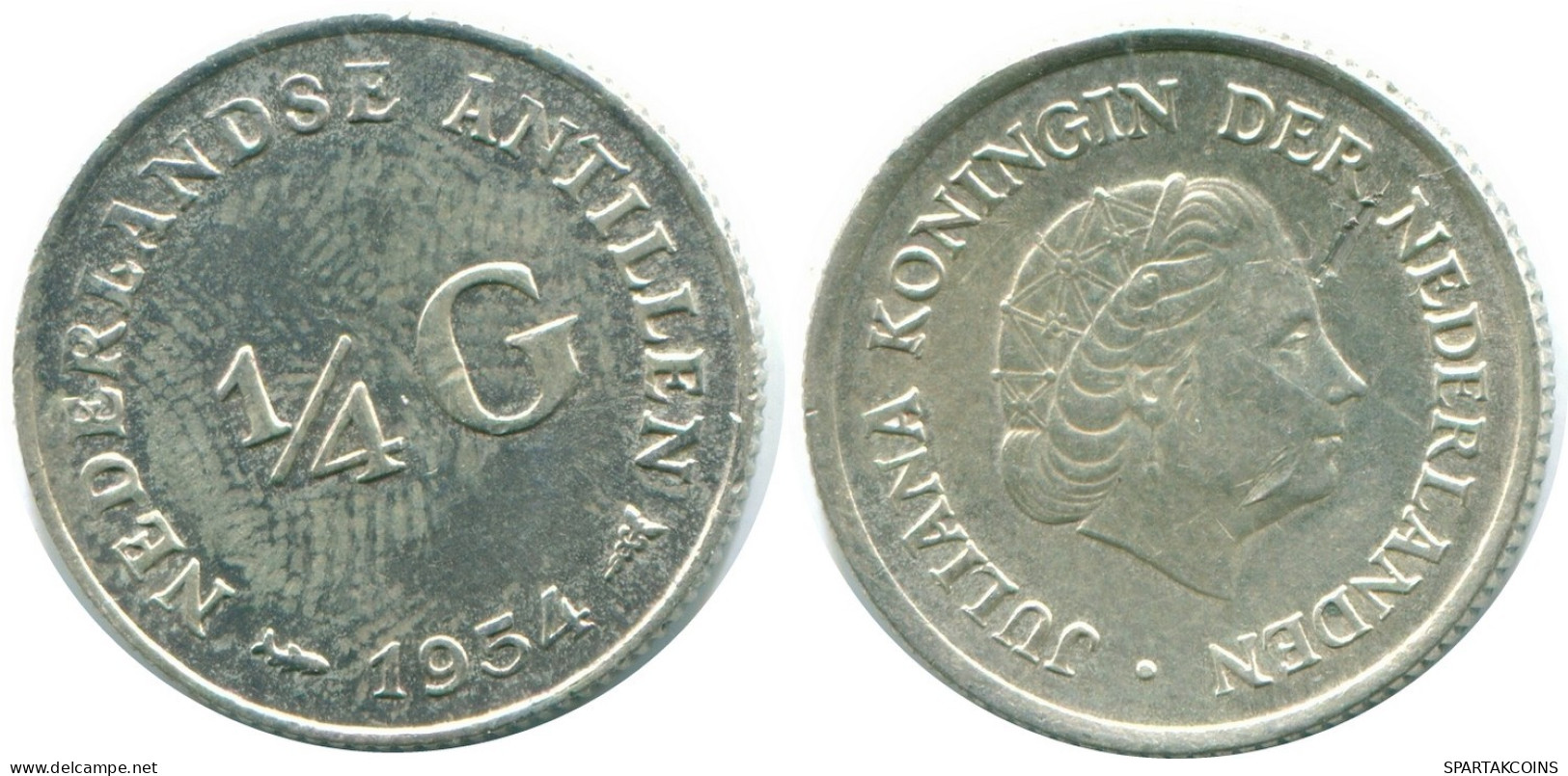 1/4 GULDEN 1954 NIEDERLÄNDISCHE ANTILLEN SILBER Koloniale Münze #NL10848.4.D.A - Nederlandse Antillen