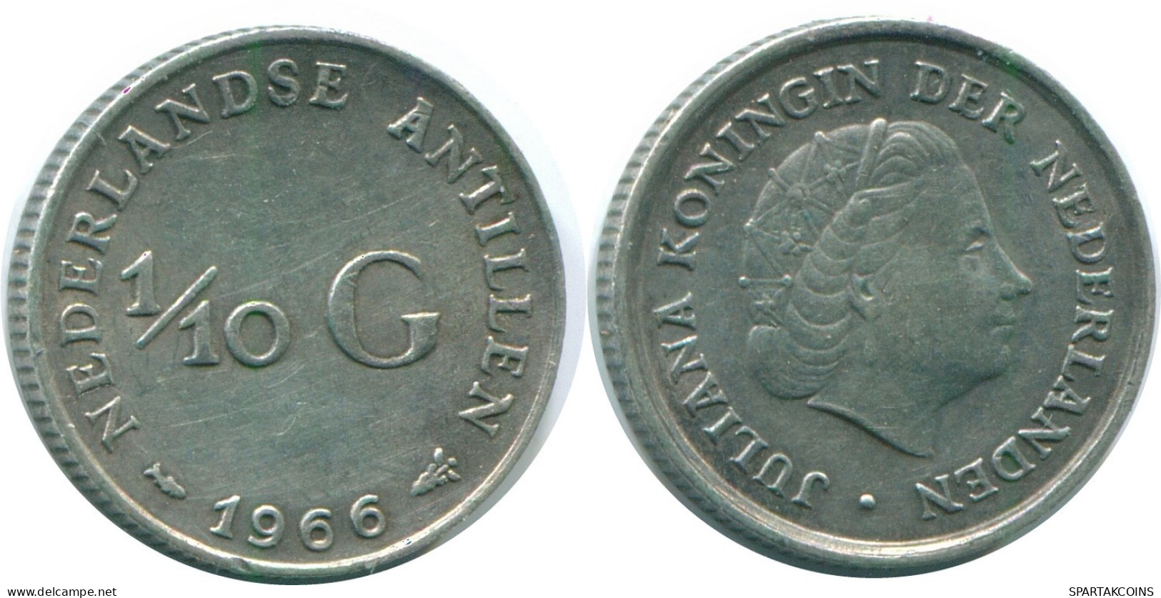 1/10 GULDEN 1966 NIEDERLÄNDISCHE ANTILLEN SILBER Koloniale Münze #NL12861.3.D.A - Niederländische Antillen