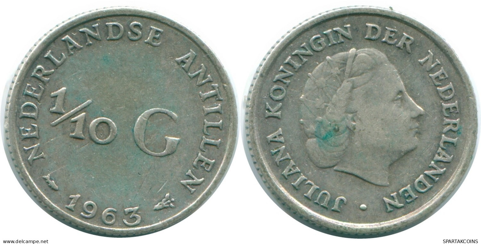 1/10 GULDEN 1963 NETHERLANDS ANTILLES SILVER Colonial Coin #NL12573.3.U.A - Antilles Néerlandaises