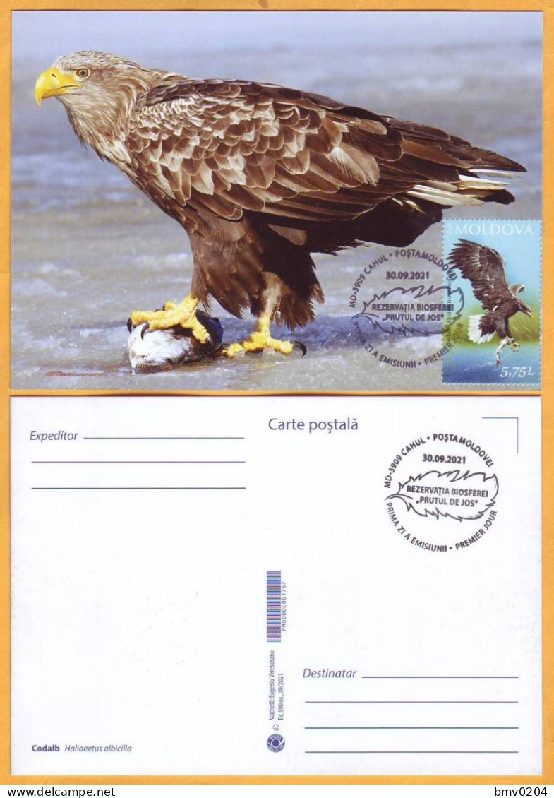 2021 Moldova Moldavie  Romania  Maxicard  Lower Prut ”Biosphere Reserve” Birds, Fauna  Eagle - Moldawien (Moldau)