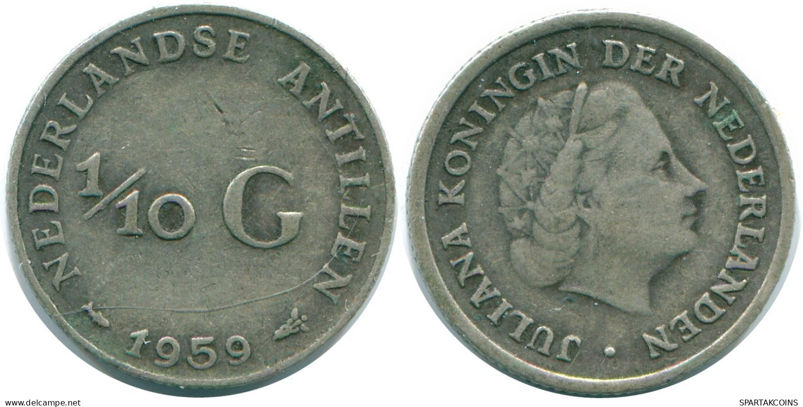 1/10 GULDEN 1959 ANTILLES NÉERLANDAISES ARGENT Colonial Pièce #NL12241.3.F.A - Netherlands Antilles