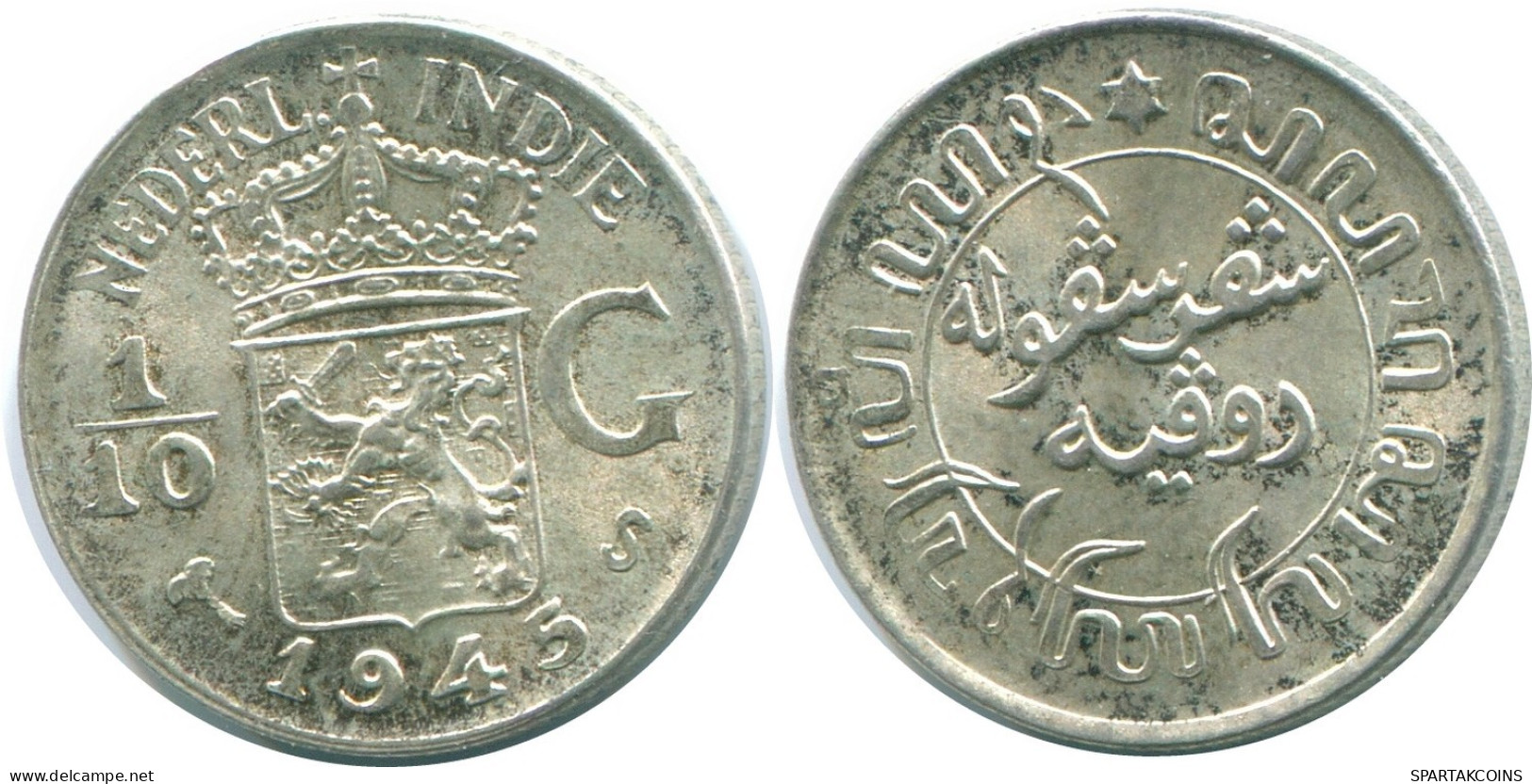 1/10 GULDEN 1945 S INDES ORIENTALES NÉERLANDAISES ARGENT Colonial Pièce #NL14075.3.F.A - Indes Néerlandaises