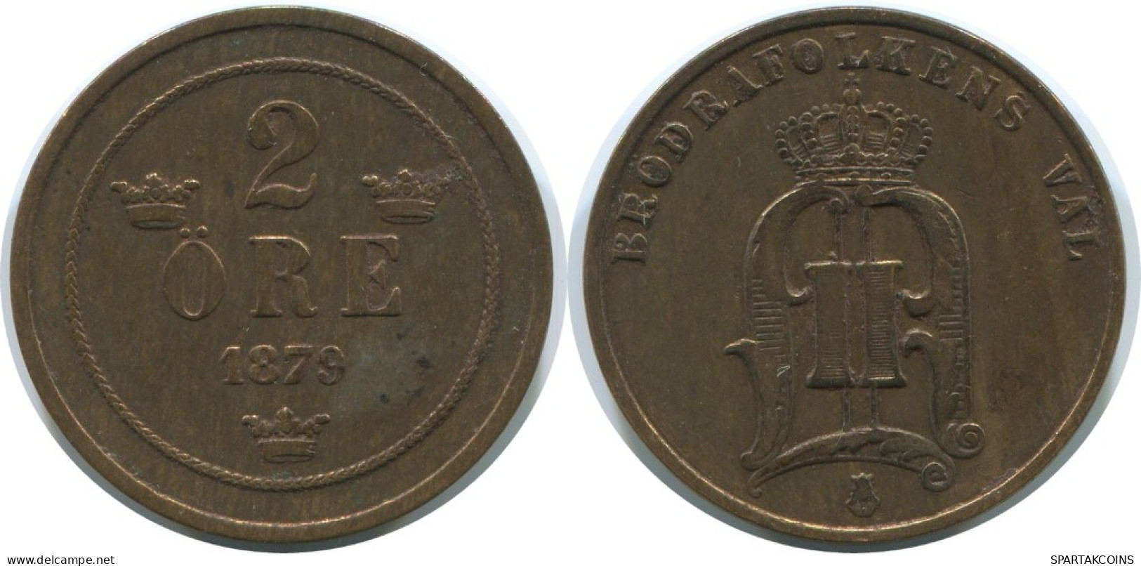 2 ORE 1879 SWEDEN Coin #AE753.16.U.A - Suède
