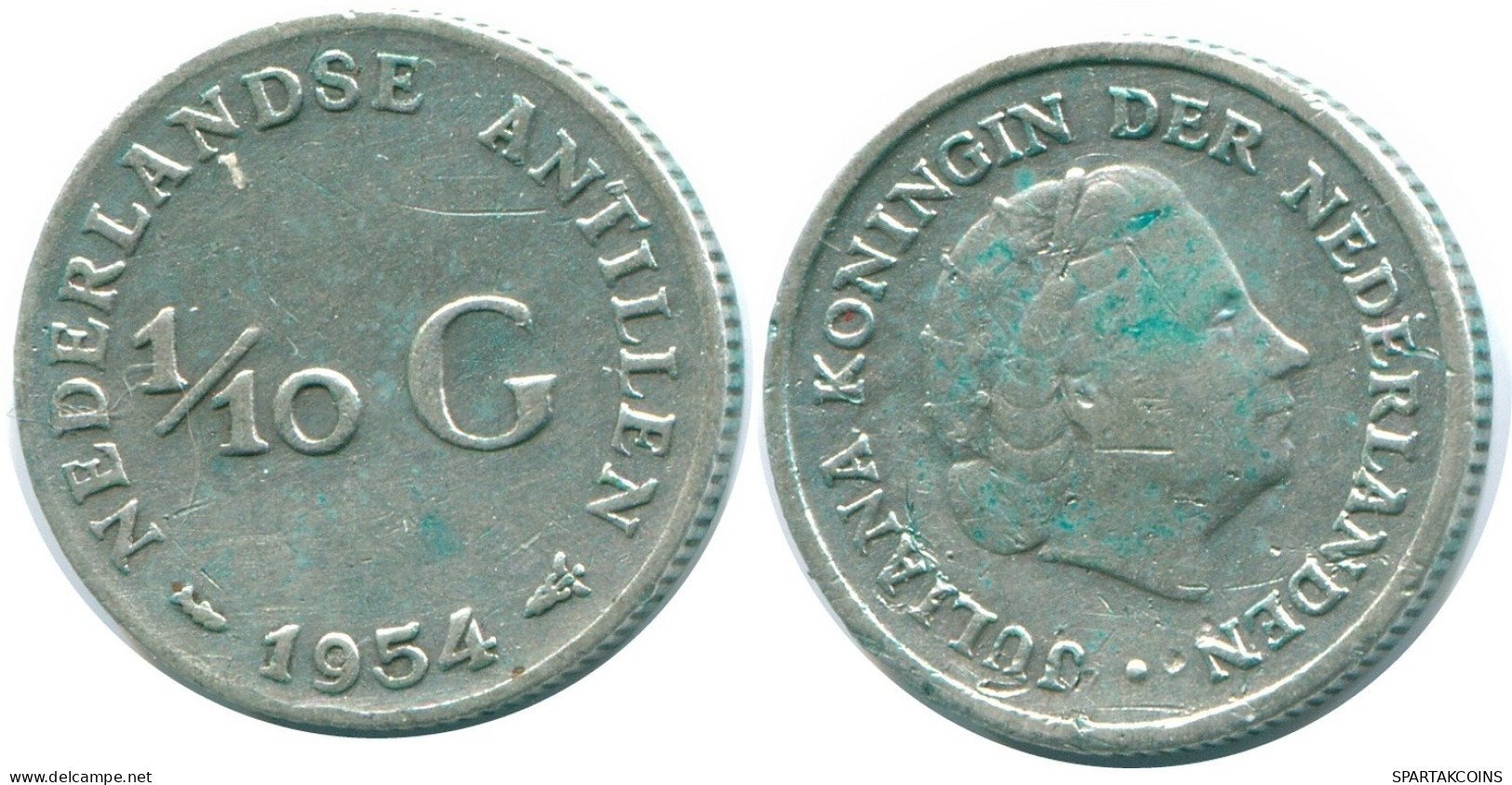 1/10 GULDEN 1954 NIEDERLÄNDISCHE ANTILLEN SILBER Koloniale Münze #NL12051.3.D.A - Niederländische Antillen