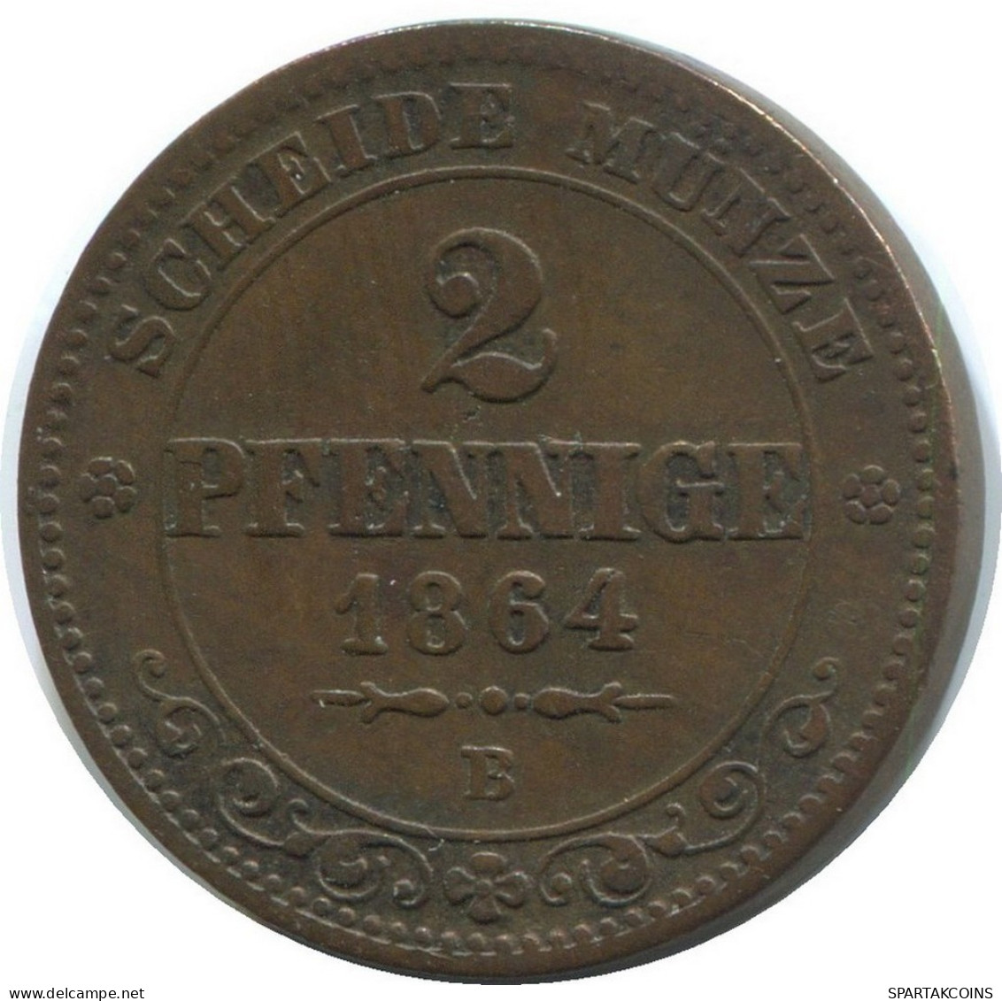 SAXONY 2 PFENNIG 1864 B Dresden Mint German States #DE10538.12.F.A - Other & Unclassified