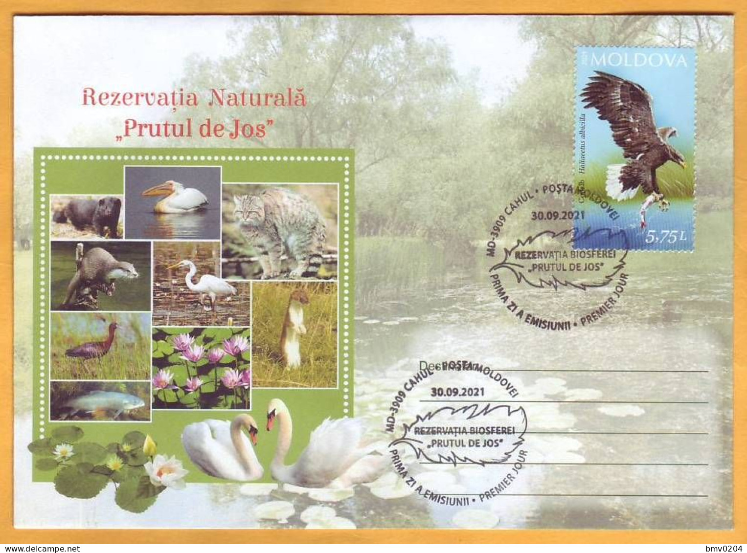 2021 Moldova Moldavie Moldau Romania  Private FDC  Lower Prut ”Biosphere Reserve” Birds, Fauna Eagle 5.75 - Moldawien (Moldau)